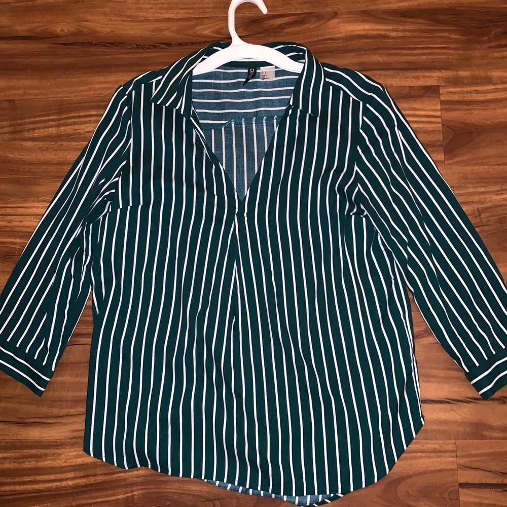 H&M Green & White Striped Blouse